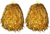 2x Stuks cheerball/pompom goud met ringgreep 33 cm - Cheerleader verkleed accessoires