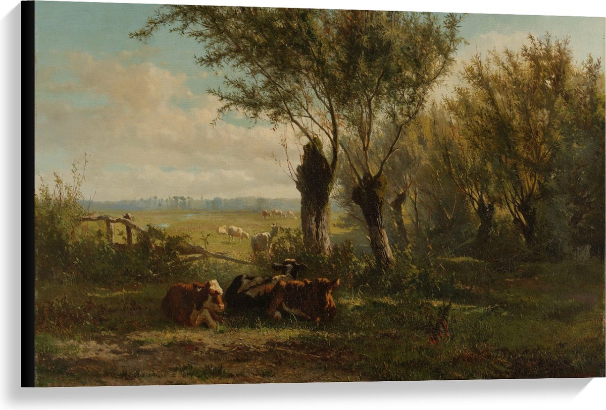 KuijsFotoprint Canvas - Oude Meesters - Weiland bij Oosterbeek, Gerard Bilders, 1860 - 90x60cm Foto op Canvas Schilderij (Wanddecoratie op Canvas) Groen