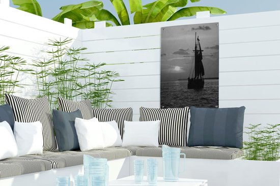 Décoration de jardin Bateau sur l'eau au coucher du soleil à Key West - noir et blanc - 40x60 cm - Poster jardin - Toile jardin - Poster extérieur