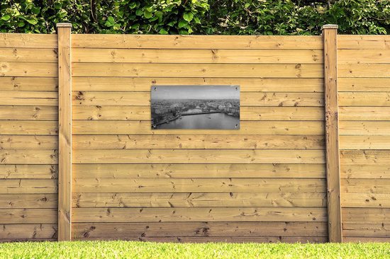 Affiche de jardin Panorama de Geneva, Suisse, en hiver - noir et blanc - 80x40 cm - Décoration murale Outdoor - Affiche de jardin - Toile de jardin - Affiche de clôture - Tableau de jardin