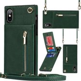 Cross-body rits vierkante TPU + PU achterkant van de behuizing met houder en kaartsleuven en portemonnee en riem voor iPhone XS Max (groen)