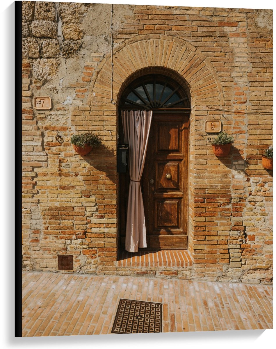 Canvas - Voordeur Klein Bruin Huisje - 75x100cm Foto op Canvas Schilderij (Wanddecoratie o