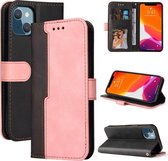 Zakelijke stiksels-kleur horizontale flip PU lederen tas met houder & kaartsleuven & fotolijst voor iPhone 13 mini (roze)