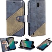 Voor Nokia C01 Plus Contrast Kleur Splicing Retro Textuur Horizontale Flip PU Lederen Case met Kaartsleuven & Houder & Portemonnee (Blauw)