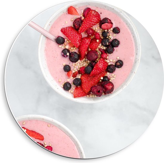 Forex Wandcirkel - Roze Smoothiebowl - 40x40cm Foto op Wandcirkel (met ophangsysteem)