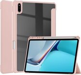 Voor Huawei MatePad 11 2021 Drievoudige transparante TPU Horizontale flip-lederen hoes met pensleuf en drievoudige houder & slaap- / wekfunctie (roségoud)