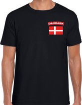 Danmark t-shirt met vlag zwart op borst voor heren - Denemarken landen shirt - supporter kleding L