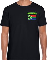South-Africa t-shirt met vlag zwart op borst voor heren - Zuid-Afrika landen shirt - supporter kleding L