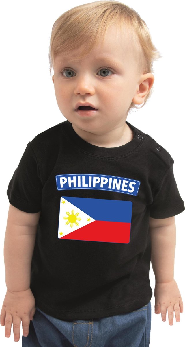 Philippines baby shirt met vlag zwart jongens en meisjes - Kraamcadeau - Babykleding - Filipijnen landen t-shirt 74