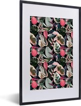 Fotolijst incl. Poster - Tropisch - Roze - Bladeren - 40x60 cm - Posterlijst
