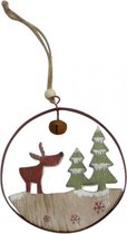 kersthanger met rendier 22 cm hout bruin/groen/wit