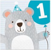 servetten Birthday Bear junior 33 x 33 cm blauw 16 stuks