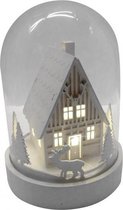 kerststolp huis led 18,5 cm hout/glas wit/transparant