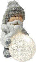 kerstbeeld Kerstman 15,5 cm led keramiek/pluche grijs