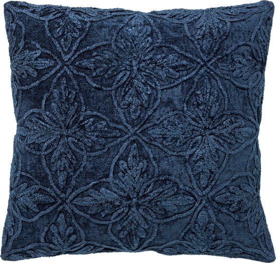 Dutch Decor AMAR - Kussenhoes 45x45 cm - 100% katoen - bloemen design - Insignia Blue - donkerblauw - met rits