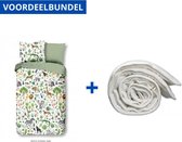 Dekbedovertrek voor Kinderen - Eenpersoons - 140x200/220cm - Inclusief 1 Kussensloop - 100% Versterkt Katoen - Jungle + Wasbaar Microfiber Dekbed - 140x200cm - Wit