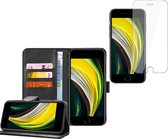 iPhone SE 2020 / 8 / 7 - Book Case Portemonnee Hoesje Zwart met Screenprotector
