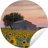 Tuincirkel Frankrijk - Zonnebloem - Schuur - 60x60 cm - Ronde Tuinposter - Buiten