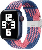 By Qubix Braided nylon bandje - Roze - Blauw - Geschikt voor Apple Watch 42mm - 44mm - 45mm - Ultra - 49mm - Compatible Apple watch bandje -