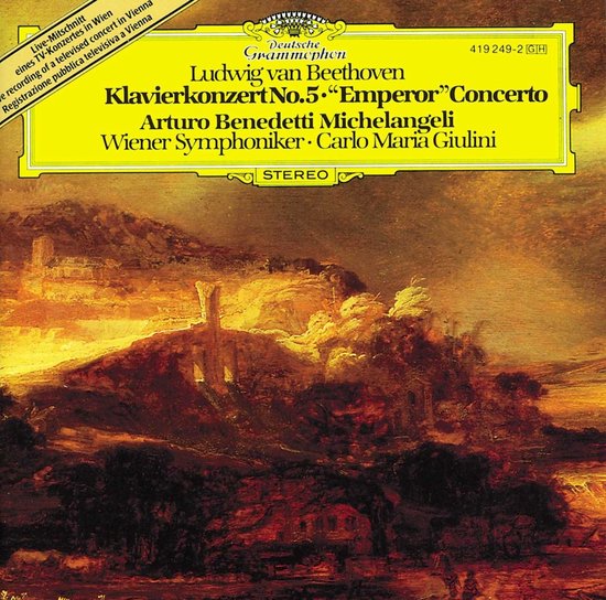 Albumhoes: Ludwig van Beethoven, Piano Concerto No.5 "Emperor". Met Arturo Benedetti Michelangeli, Wiener Symphoniker, Carlo Maria Giulini.