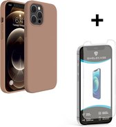 ShieldCase Silicone case geschikt voor Apple iPhone 12 Pro Max - lichtbruin + glazen Screen Protector