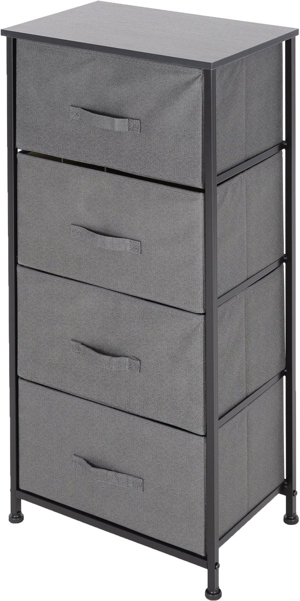 ml-design ML DESIGN ladekast, 4-lades stoffen ladekast, 45x30x94 cm, grijs, zwart metalen plank / MDF plaat, rekkensysteem lade box kleding opbergen voor woonkamer, slaapkamer