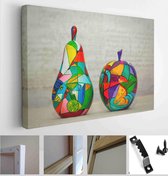 Decorative apple and pear, made of wood and painted by hand paints. Modern single-piece art - Modern Art Canvas - Horizontal - 336050675 - 50*40 Horizontal