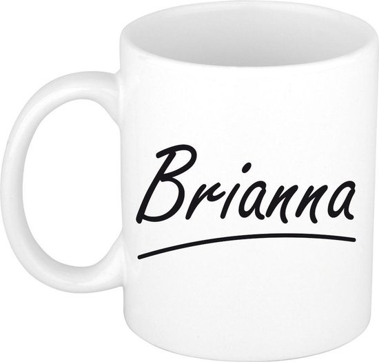 Brianna Naam koffiemok - beker - met sierlijke letters - wit - cadeau - collega - moederdag - verjaardag - personeel