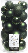 60x Donkergroene kunststof kerstballen 4 - 5 - 6 cm - Mat/glans/glitter - Onbreekbare plastic kerstballen
