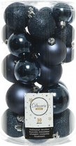 90x Donkerblauwe kunststof kerstballen 4 - 5 - 6 cm - Mat/glans/glitter - Onbreekbare plastic kerstballen