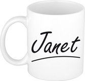 Janet naam cadeau mok / beker sierlijke letters - Cadeau collega/ moederdag/ verjaardag of persoonlijke voornaam mok werknemers