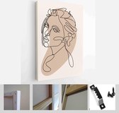 One line woman portrait and leaves in contemporary abstract style with colorful shapes. Vector hand drawn illustration - Modern Art Canvas - Vertical - 1908571222 - 40-30 Vertical