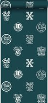 ESTAhome behang school emblemen donkergroen - 138825 - 53 cm x 10.05 m