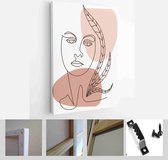 Set of creative hand painted one line abstract female portraits. Minimalist vector icon of people with color spots - Modern Art Canvas - Vertical - 1805122279 - 80*60 Vertical