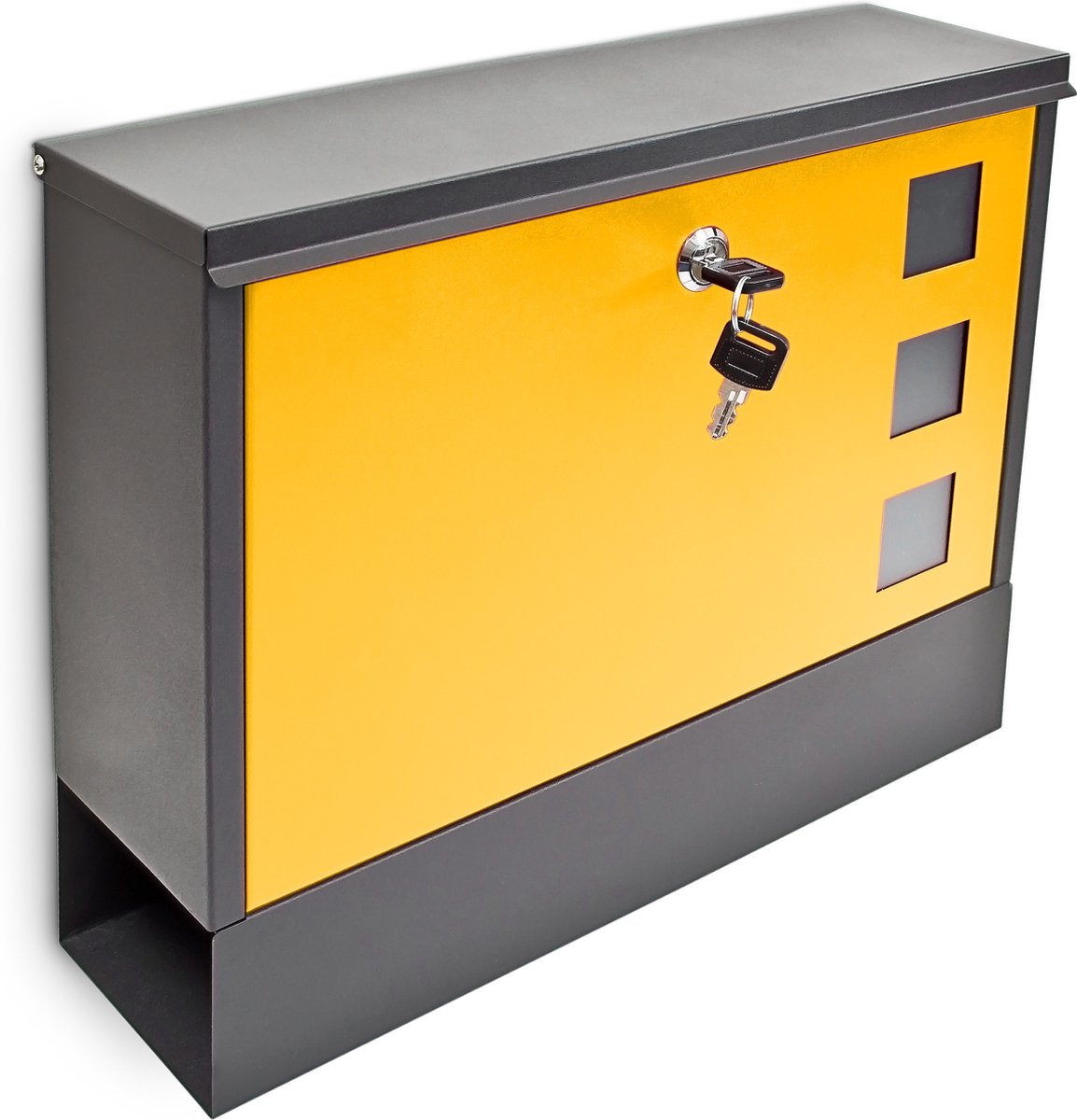 brievenbus met krantenrol - metaal - met slot - 30 x 36 x 10 cm - muur - zwart-geel