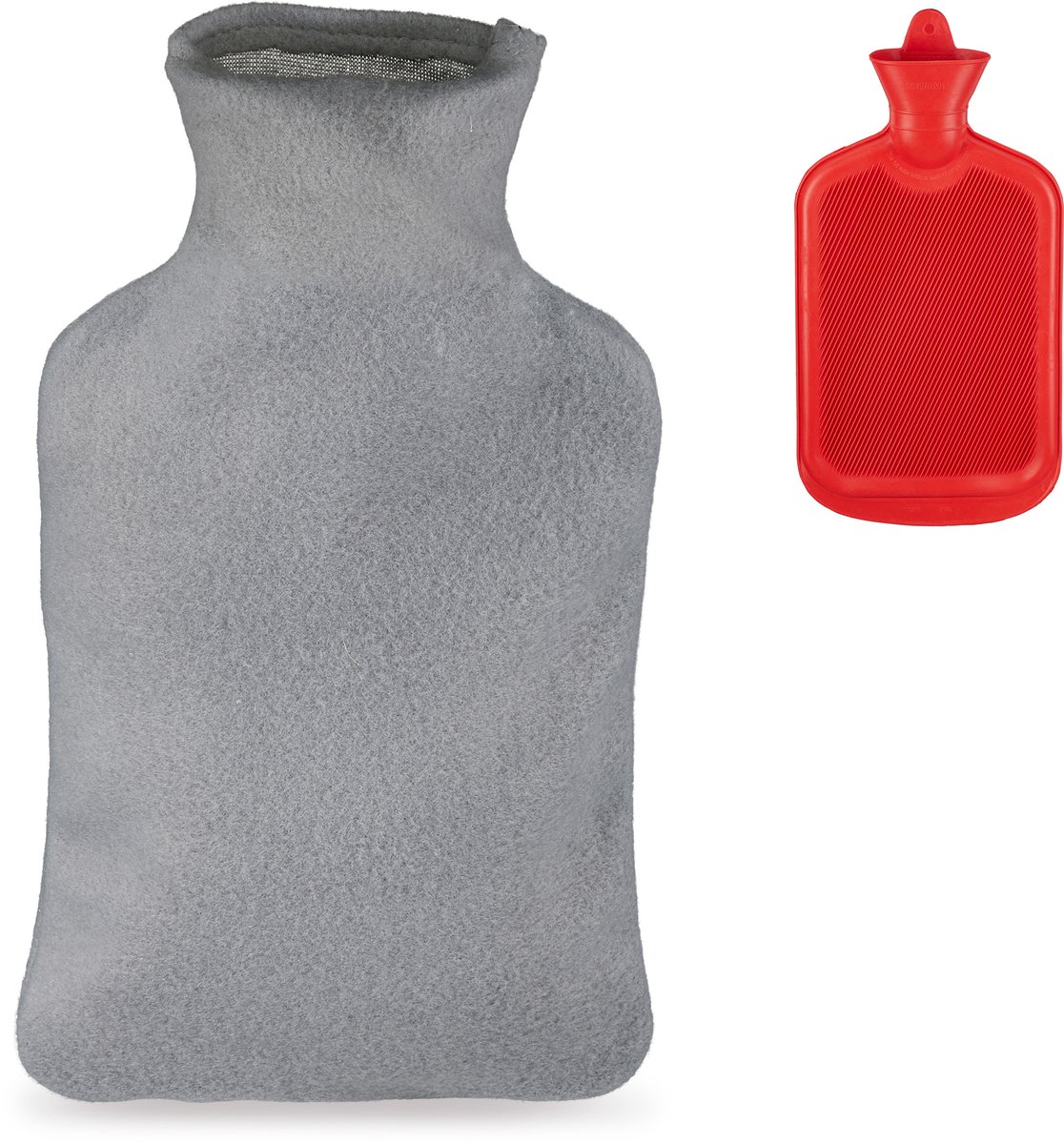 warm water kruik met hoes - zacht - 1,5 l bedkruik - tegen pijn - rubber - grijs-rood