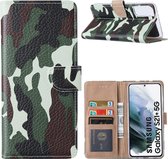 Samsung S21 Plus Hoesje Camouflage Legerprint - Samsung Galaxy S21 Plus 5G Boekcase / Portemonnee Hoesje - Camouflage Legerprint hoesje Samsung S21 Plus