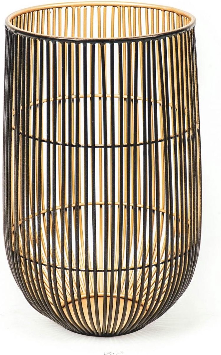Housevitamin Windlicht- Zwart/Goud - 15x15x25cm