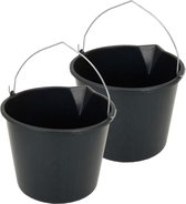 5x Stuks stevige zwarte huishoud emmers 20 liter met tuit - Klusemmers/bouwemmers/schoonmaakemmers