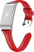 By Qubix - Fitbit Charge 3 & 4 Slim Fit Leather bandje - Rood - Fitbit charge bandje