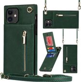 Cross-body rits vierkante TPU + PU achterkant van de behuizing met houder en kaartsleuven en portemonnee en riem voor iPhone 11 (groen)