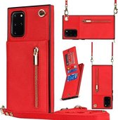 Voor Samsung Galaxy S20 Cross-body Rits Vierkante TPU + PU Achterkant Case met Houder & Kaartsleuven & Portemonnee & Riem (Rood)