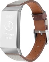 By Qubix - Fitbit Charge 3 & 4 Luxe Lederen bandje - Maat: Small - Grijs - Fitbit charge bandje