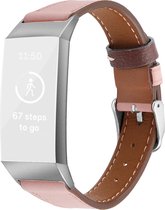 By Qubix - Fitbit Charge 3 & 4 Luxe Lederen bandje - Maat: Small - Roze - Fitbit charge bandje