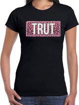 Trut t-shirt met roze panterprint - zwart - dames - fout fun tekst shirt / outfit / kleding L