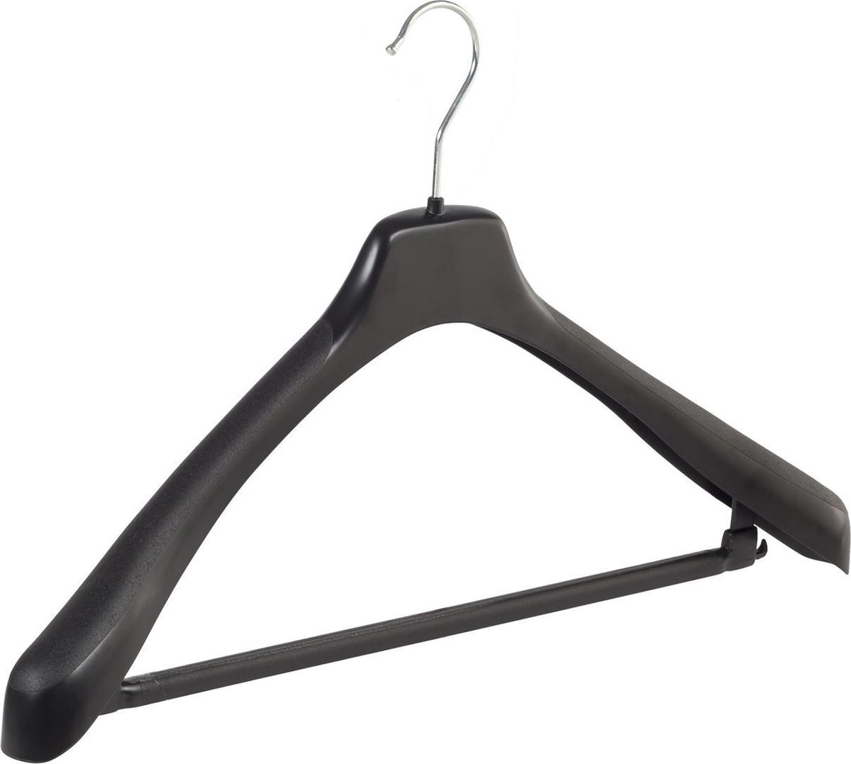 De Kledinghanger Gigant - 10 x Mantelhanger / kostuumhanger kunststof zwart met schouderverbreding en anti-slip broeklat, 50 cm