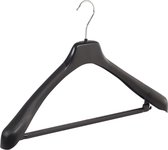De Kledinghanger Gigant - 10 x Mantel / kostuumhanger kunststof zwart met schouderverbreding en anti-slip broeklat, 50 cm