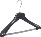 De Kledinghanger Gigant - 10 x Mantel / kostuumhanger kunststof zwart met schouderverbreding en anti-slip broeklat (2 mm schuim), 38 cm