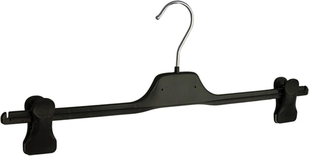 De Kledinghanger Gigant - 10 x Rokhanger / broekhanger / pantalonhanger / knijperhanger kunststof zwart met anti-slip knijpers, 50 cm