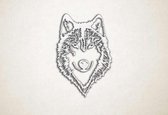 Wanddecoratie - Husky hoofd - hond - M - 89x60cm - EssenhoutWit - muurdecoratie - Line Art